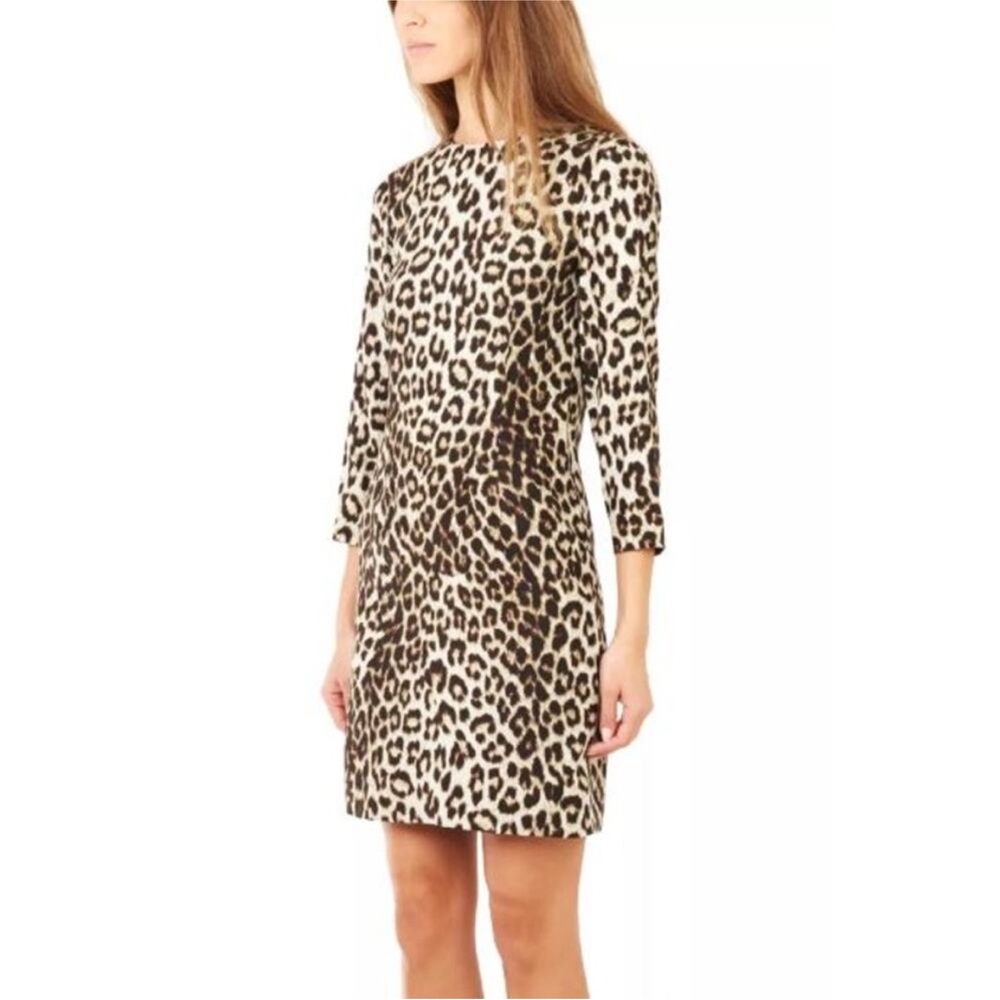 rag & bone Leopard 3/4 Sleeve Silk Open Back Shift Dress, size 4.